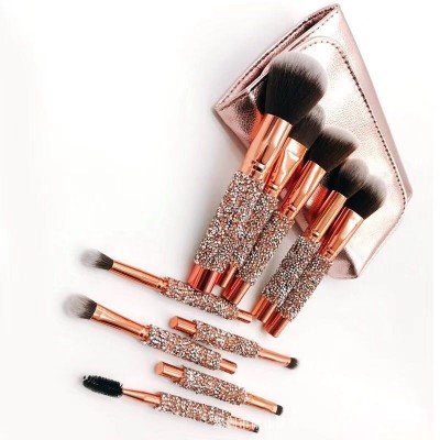 High end diamond cosmetic brush 10pcs gold makeup brush set with PU bag jeffree star makeup brush sets